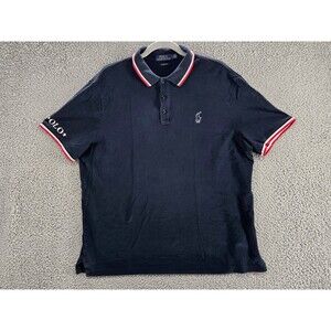 Polo Ralph Lauren Polo Shirt Mens Large Classic Fit Red Trim Embroidered Navy